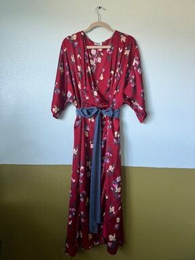 Vintage style satin wraparound maxi dress